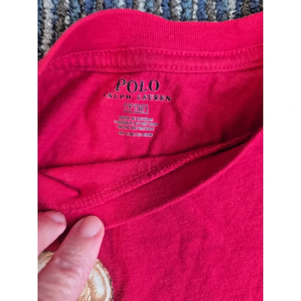 Polo Ralph Lauren Bear Long Sleeve T-Shirt Kids Size 7 Christmas Tree Red